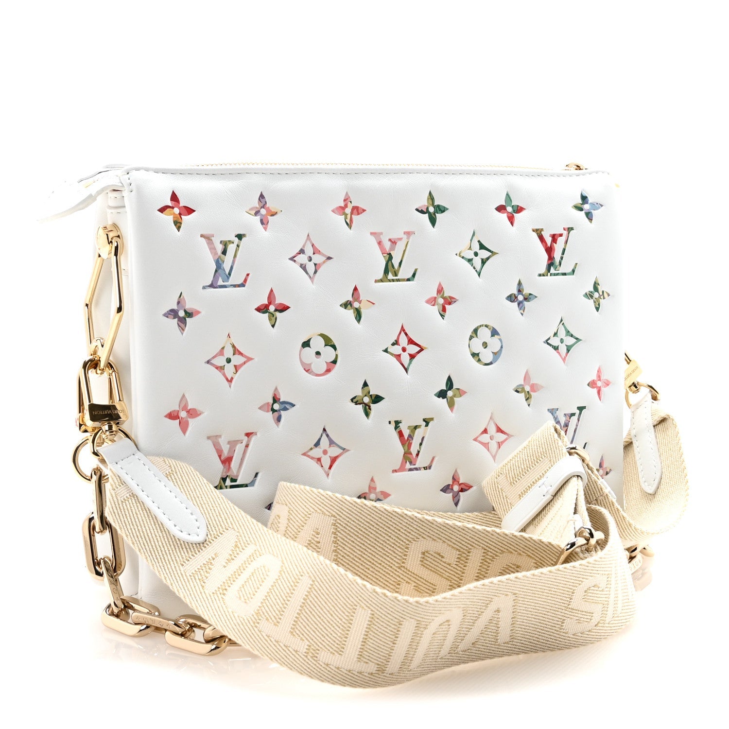 Lambskin Embossed Monogram LV Garden Coussin PM Cream