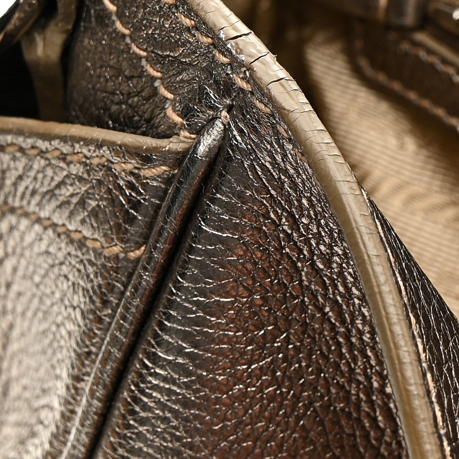 Metallic Vitello Daino Pushlock Shoulder Bag Peltro