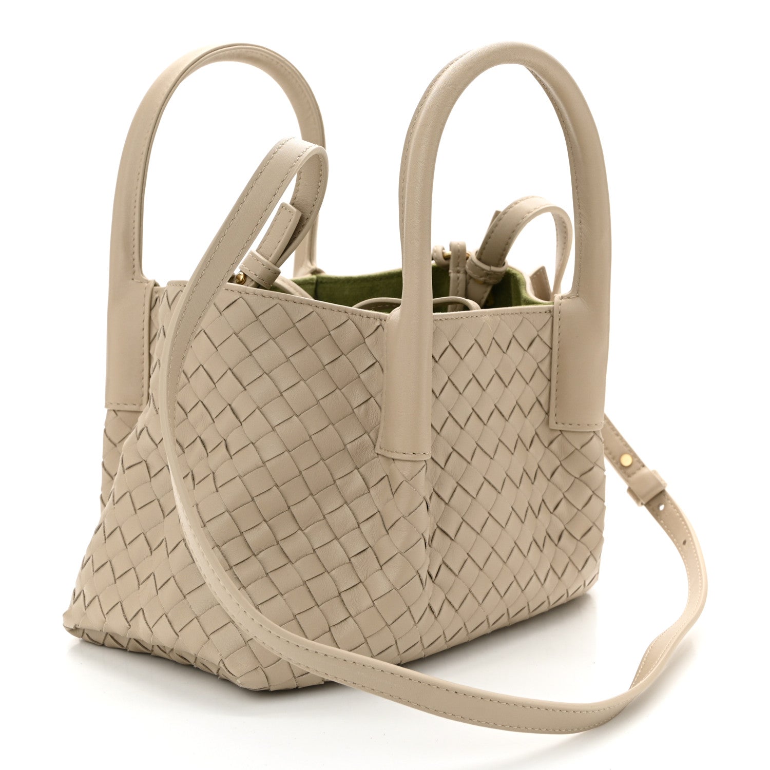 Calfskin Intrecciato Small Pinacoteca Tote Ecru Matcha