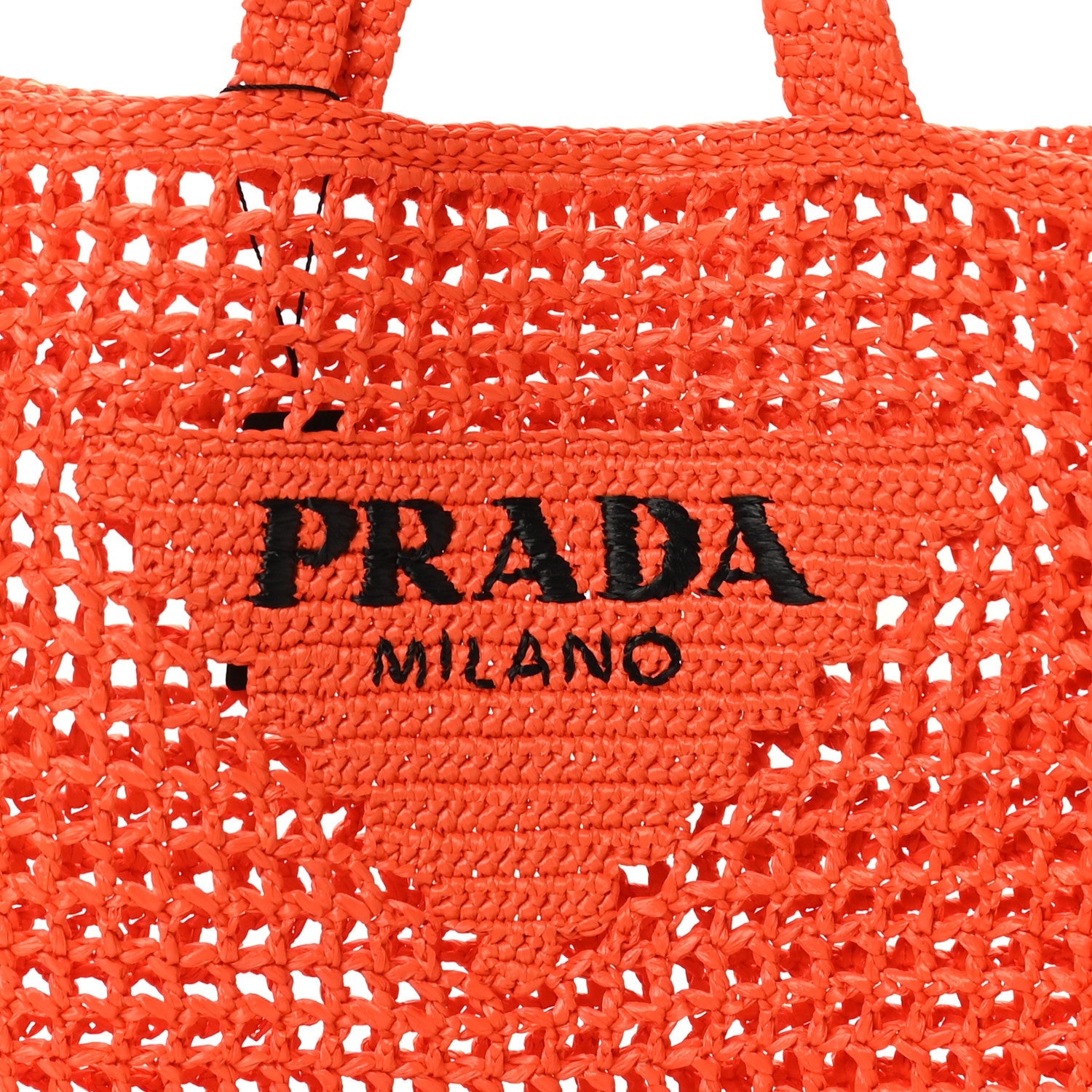 Yarn Raffia Effect Crochet Logo Embroidered Tote Bag Arancio