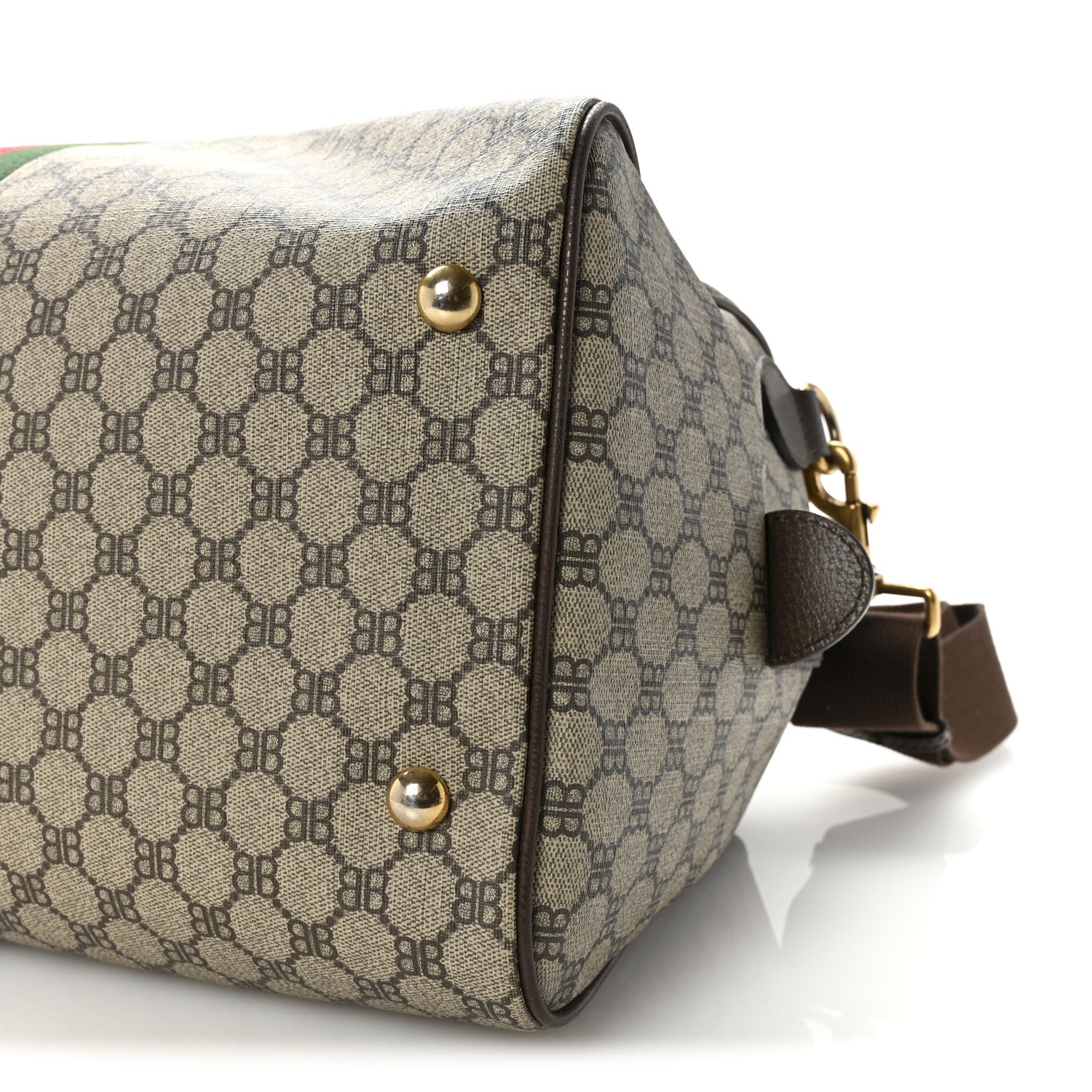 X BALENCIAGA BB Supreme Monogram Web Medium Ophidia Carry-On Duffle Bag Beige New Acero