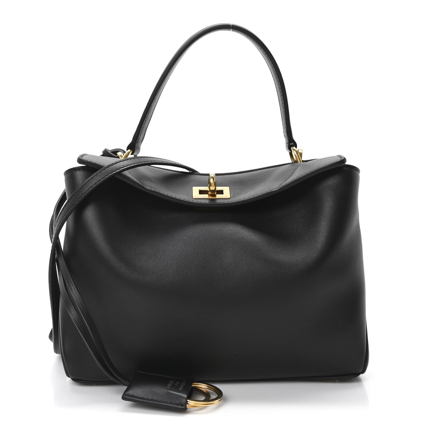 Natural Smooth Calfskin Mini Rodeo Top Handle Handbag Black