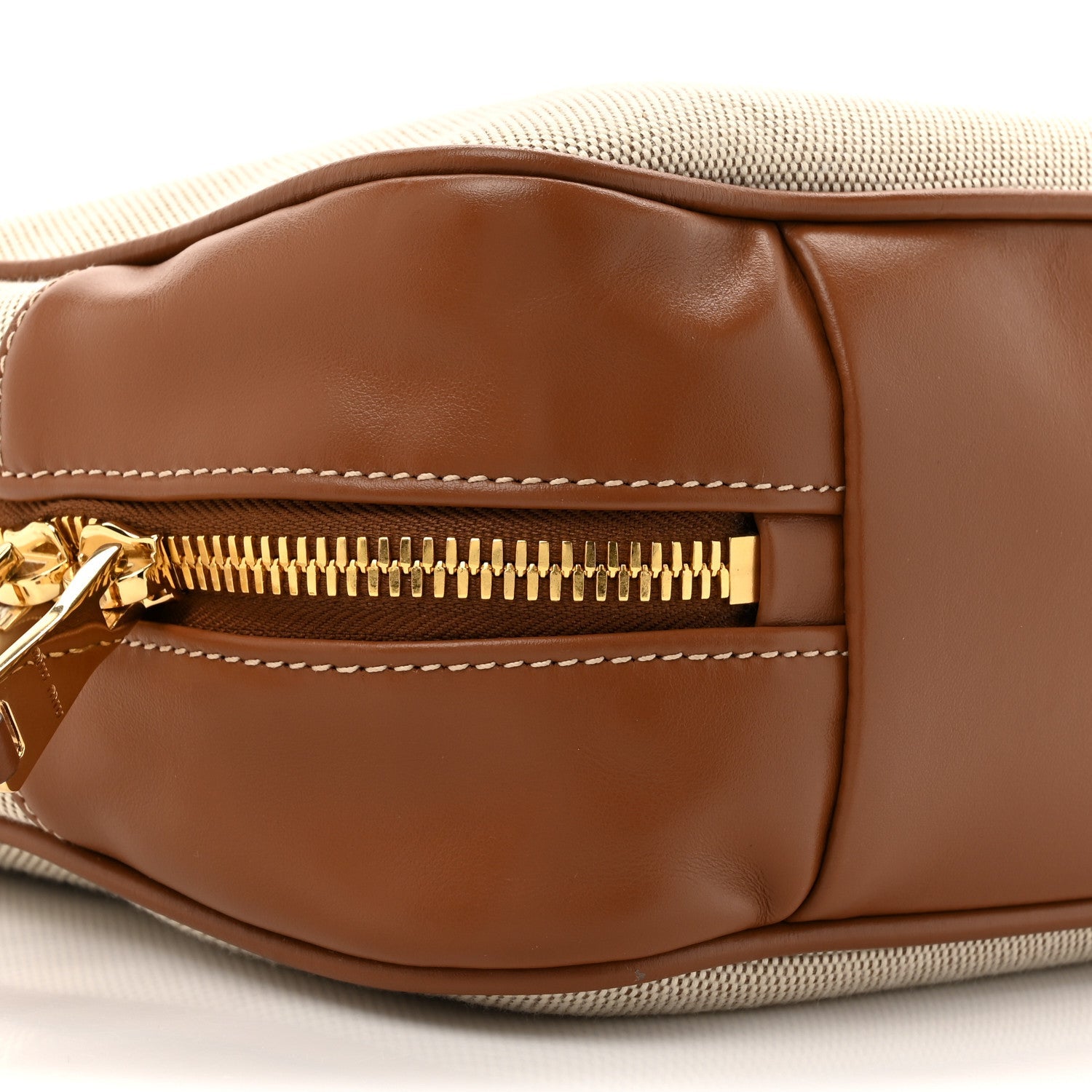 Canvas Calfskin Large Beau Top Handle Bag Naturale Brandy