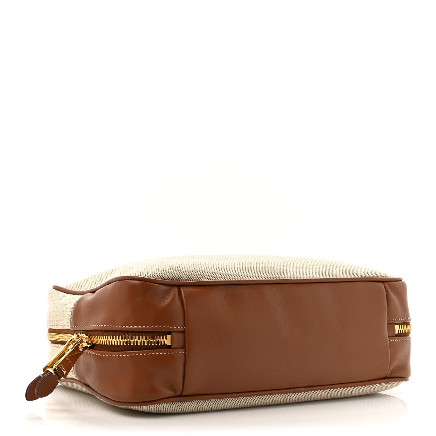 Canvas Calfskin Large Beau Top Handle Bag Naturale Brandy