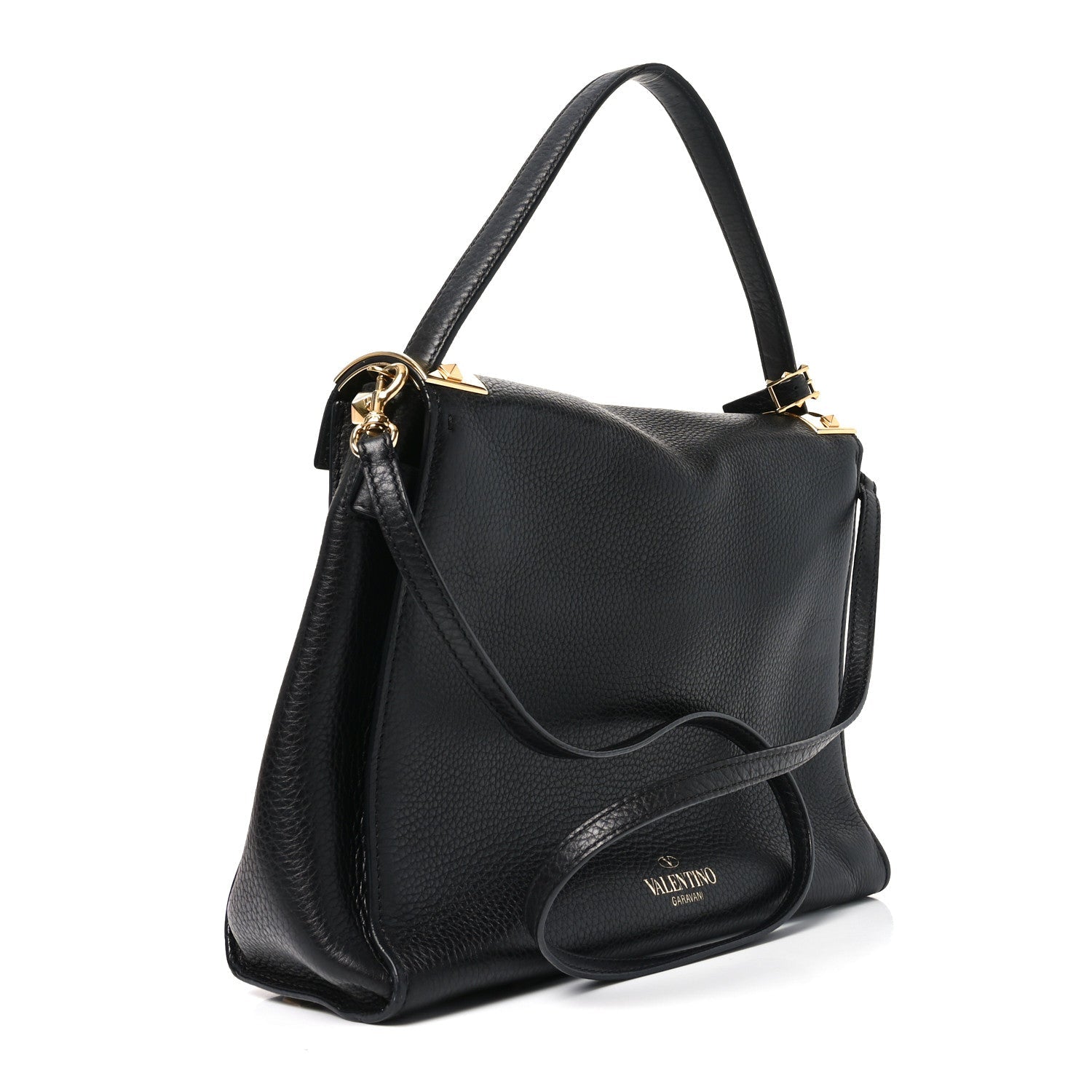 Pebbled Calfskin Medium My Rockstud Frame Bag Black
