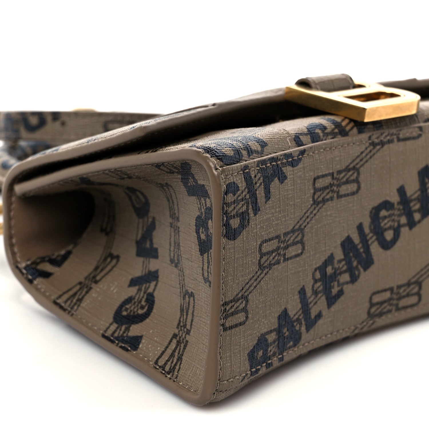 Coated Canvas BB Monogram Logo Print XS Hourglass Top Handle Bag Beige Brown Black