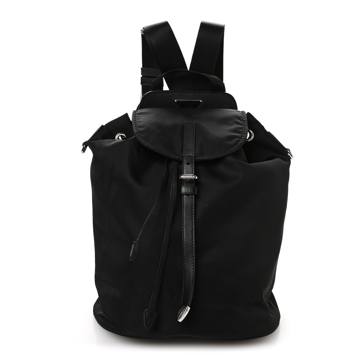 Nylon Vela Saffiano Small Cinch Backpack Black