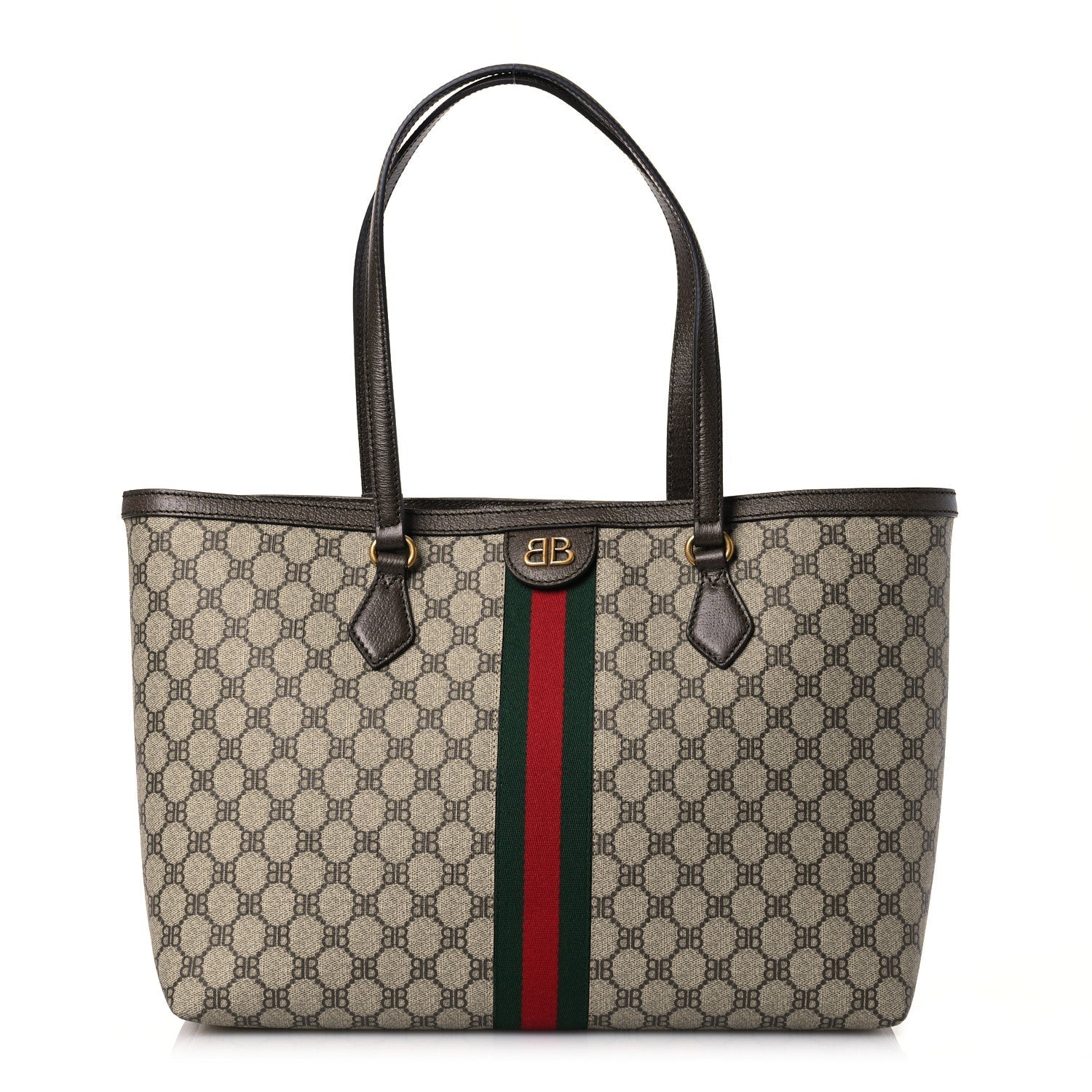 X BALENCIAGA BB Supreme Monogram Web Medium Ophidia Shopping Tote Beige New Acero