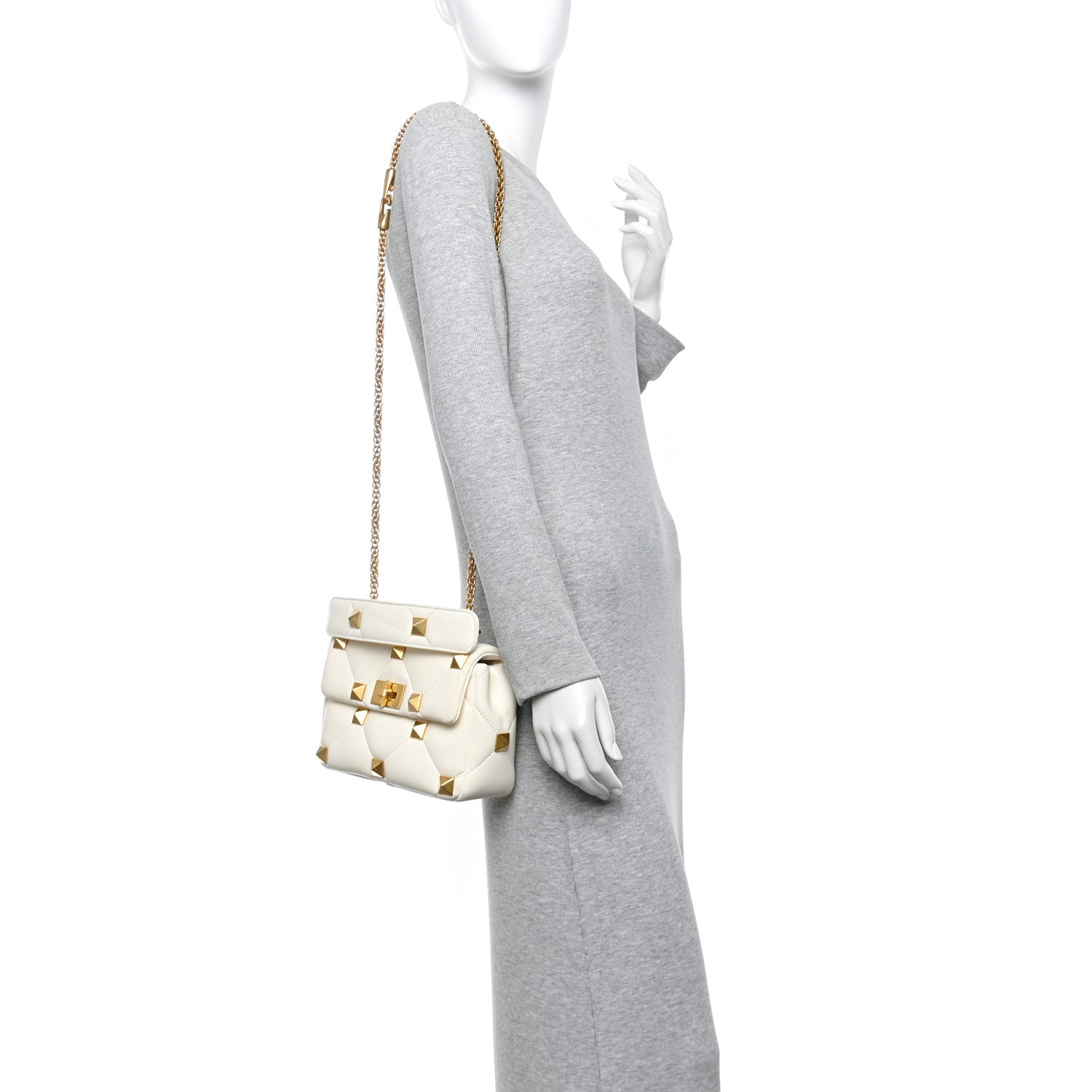 Nappa Large Roman Stud Shoulder Bag Ivory