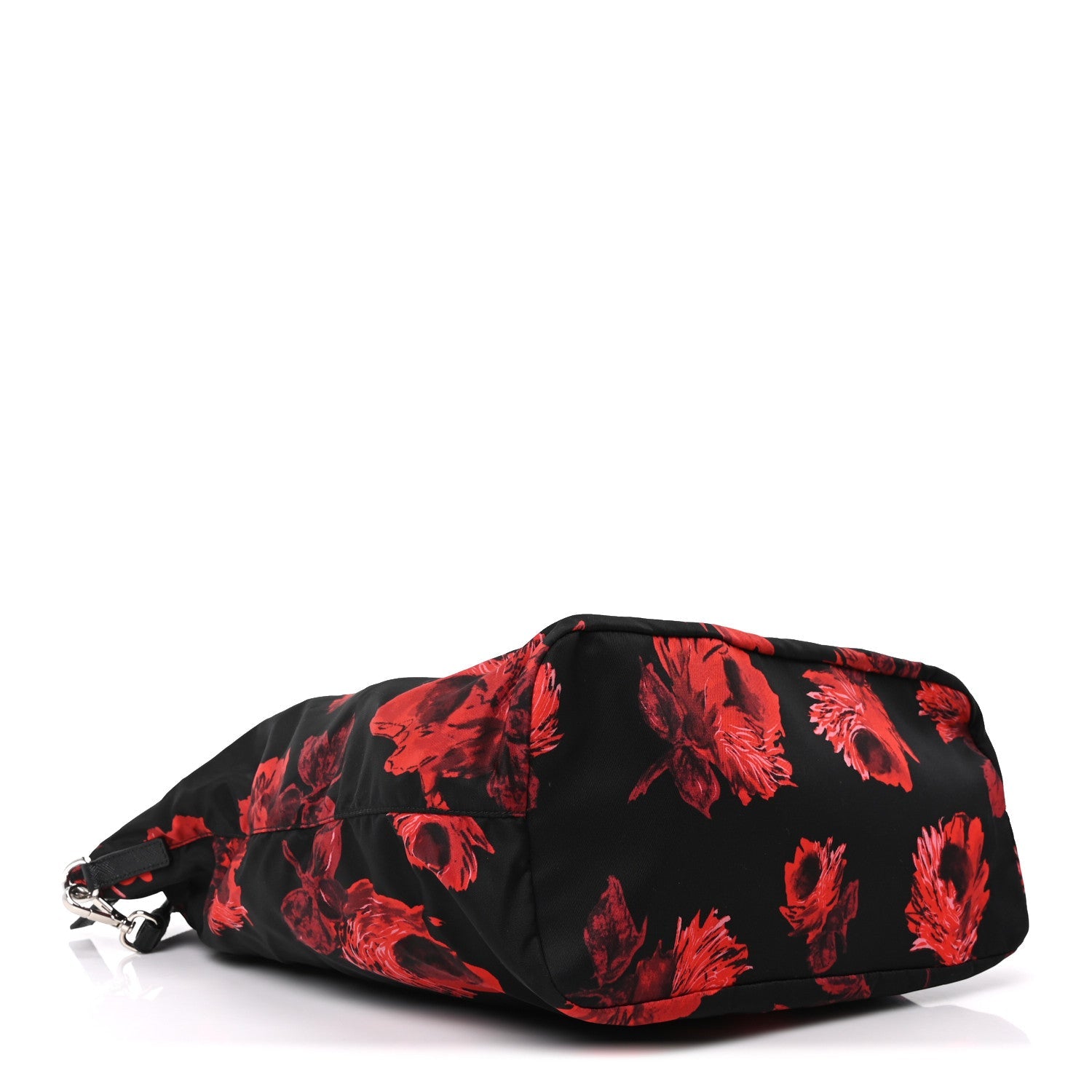 Tessuto Nylon Saffiano Rose Print Tote Black Rosso