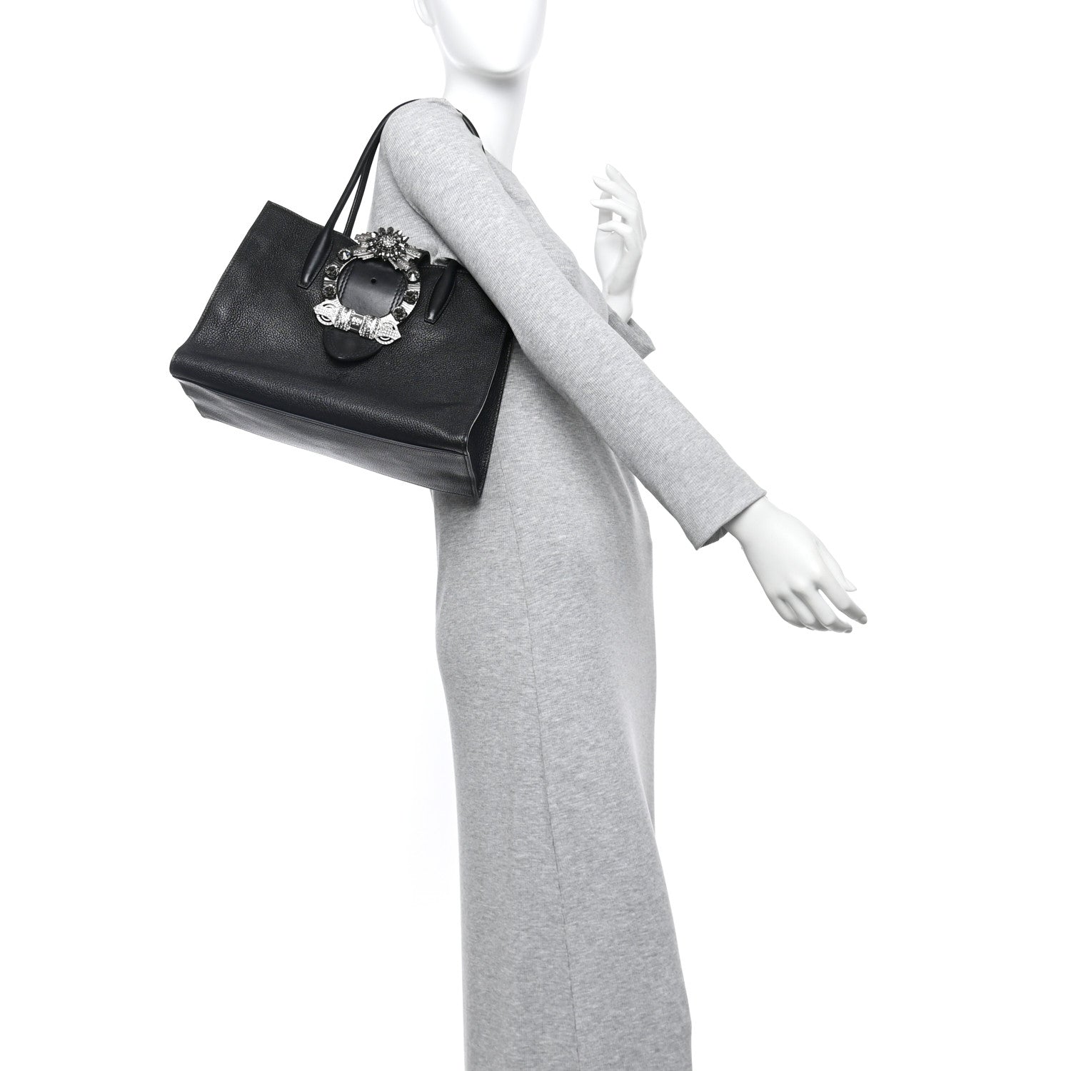 Goatskin Madras Soft Calf Crystal Embellished Tote Black