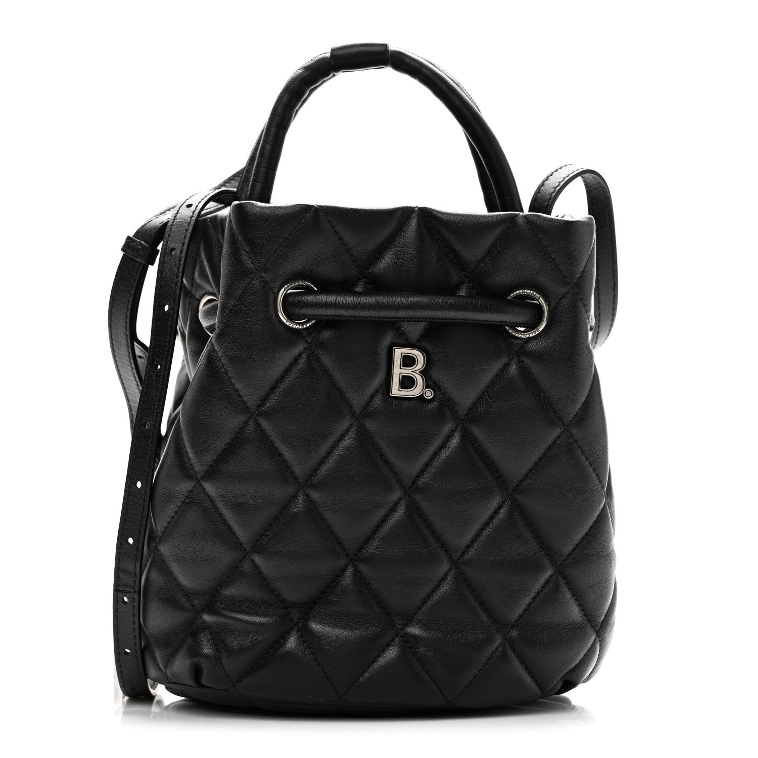 Nappa Calfskin Quilted Touch B Bucket Bag Black