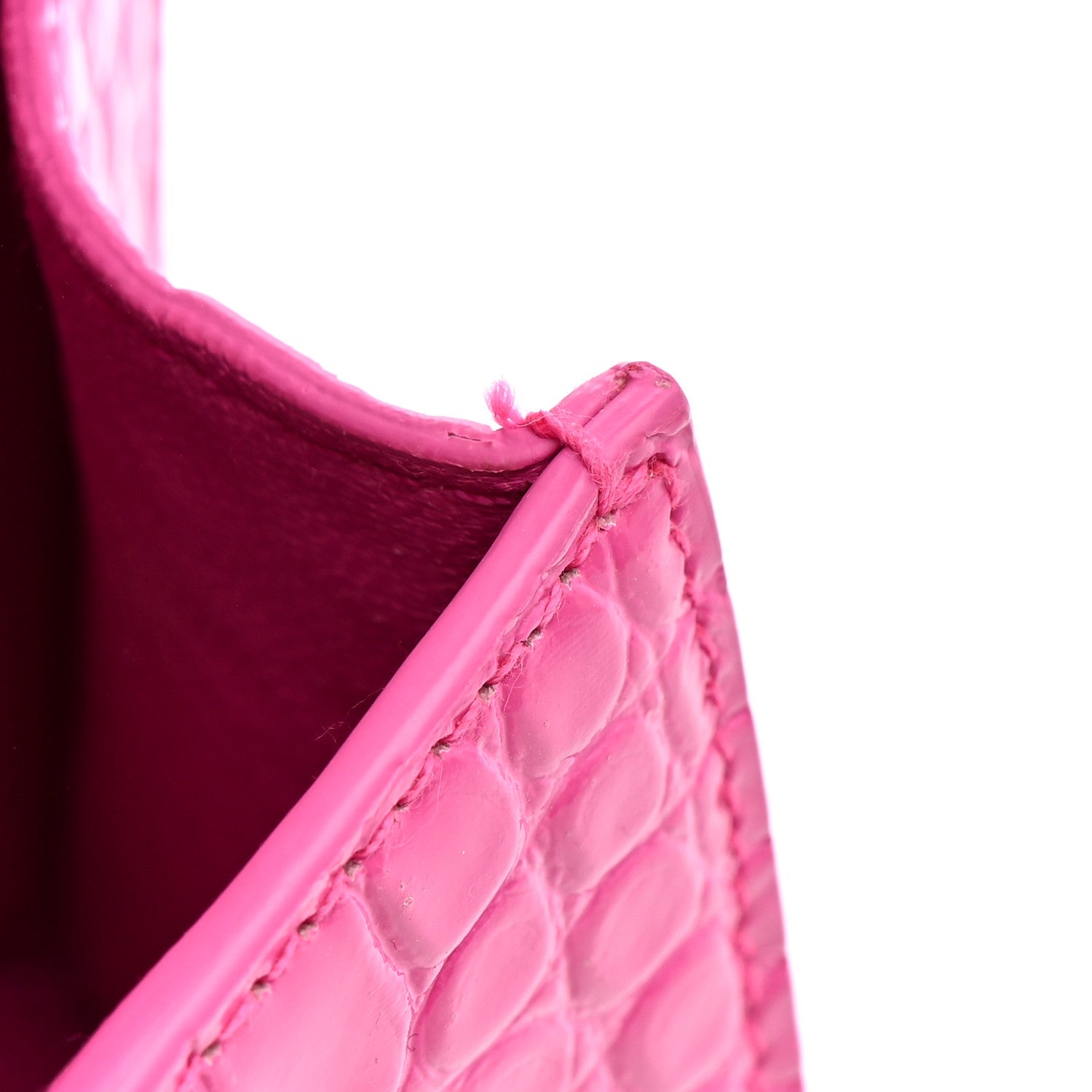 Shiny Calfskin Crocodile Embossed Hourglass Top Handle Bag XS Neon Pink