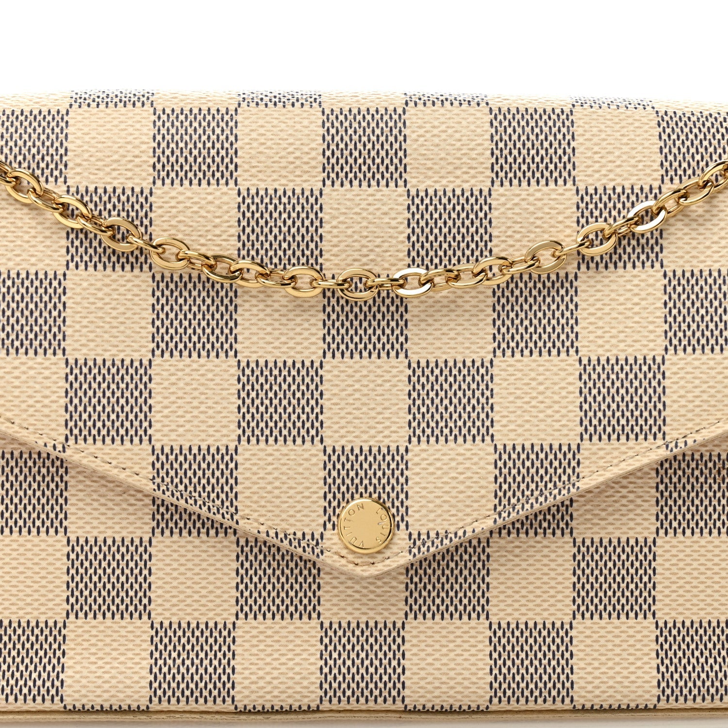Damier Azur Pochette Felicie Chain Wallet Rose Ballerine