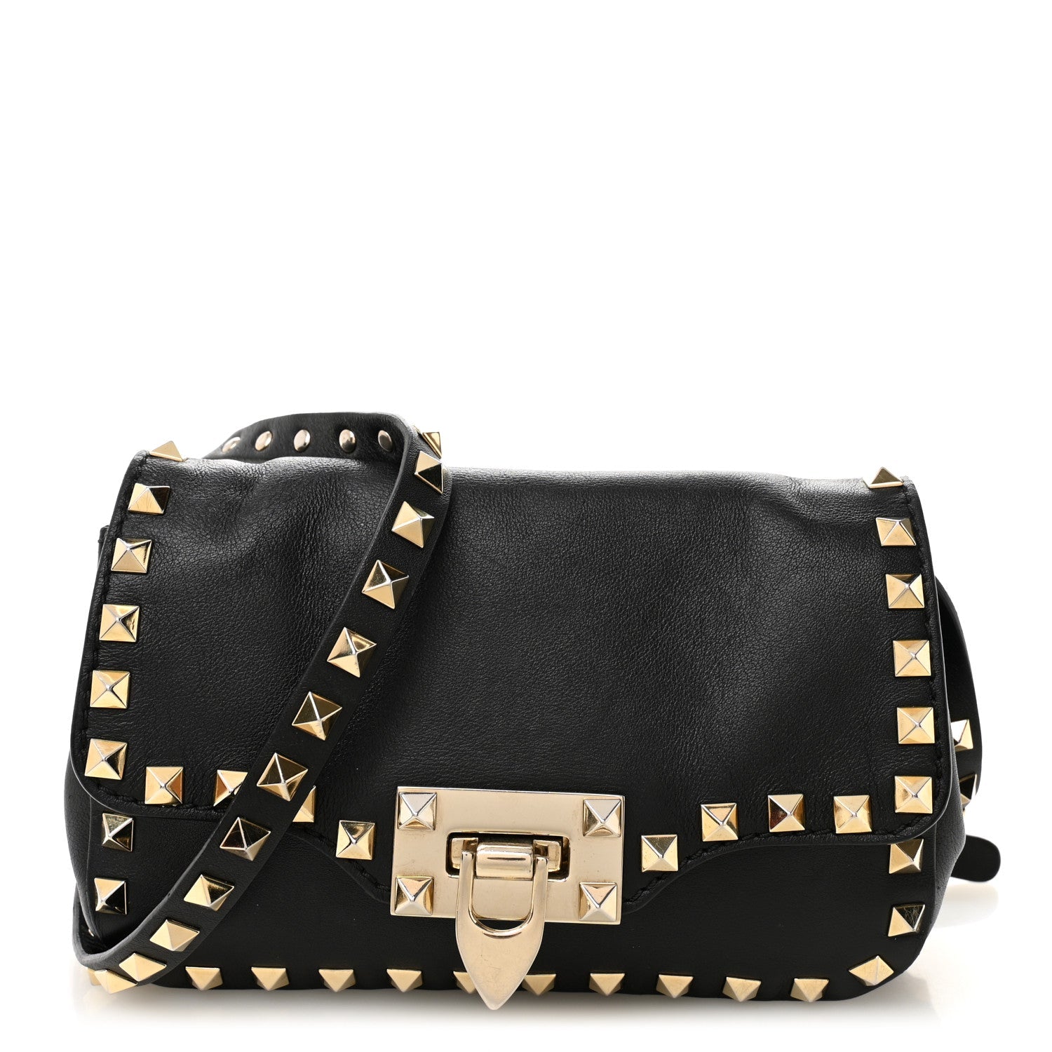 Vitello Mini Rockstud Flap Saddle Crossbody Bag Black