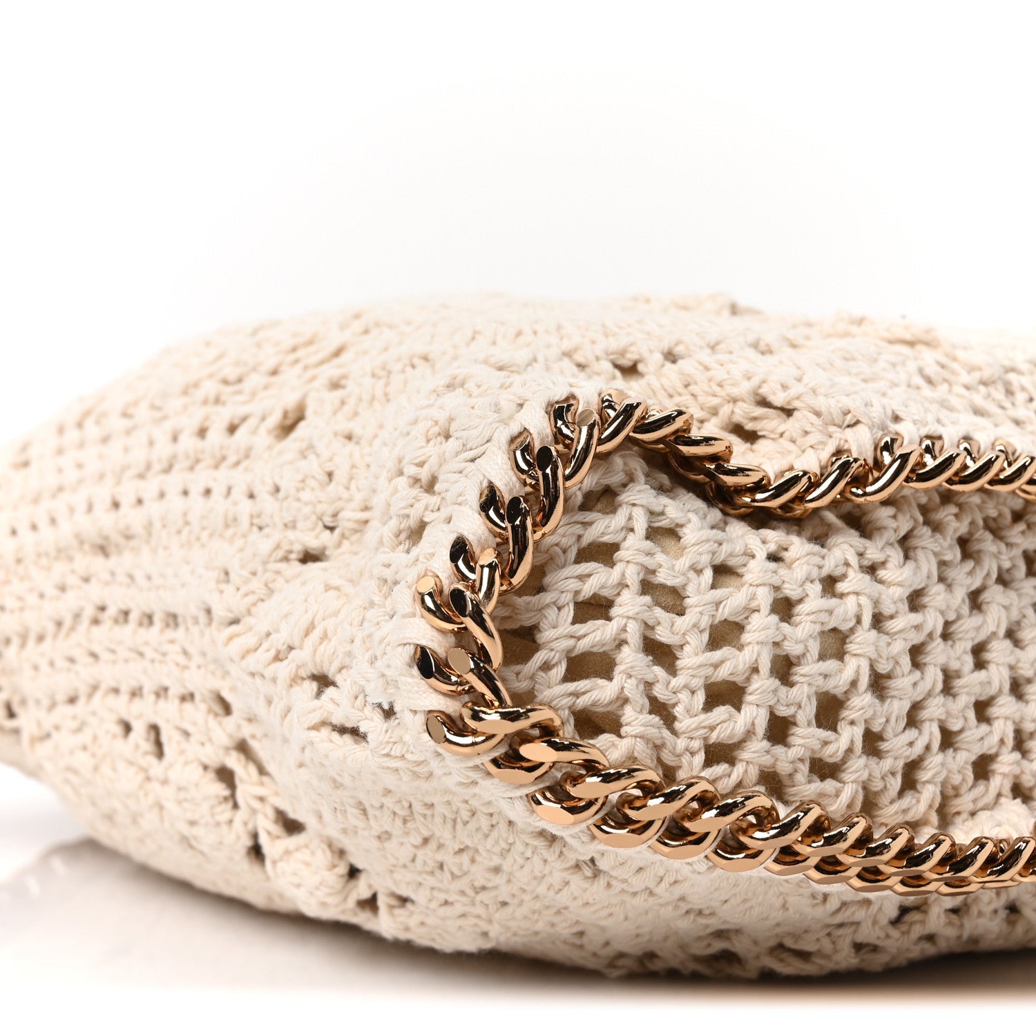 Cotton Crochet Falabella Ajouree Tote Bag White