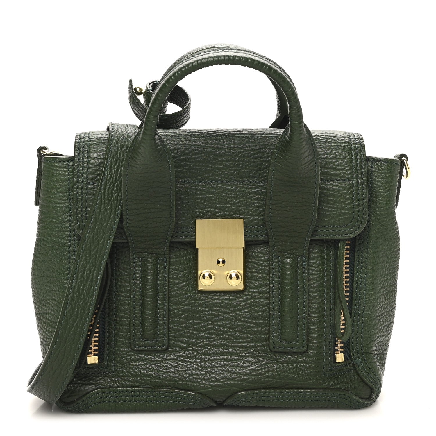 Textured Calfskin Mini Pashli Satchel Military Green