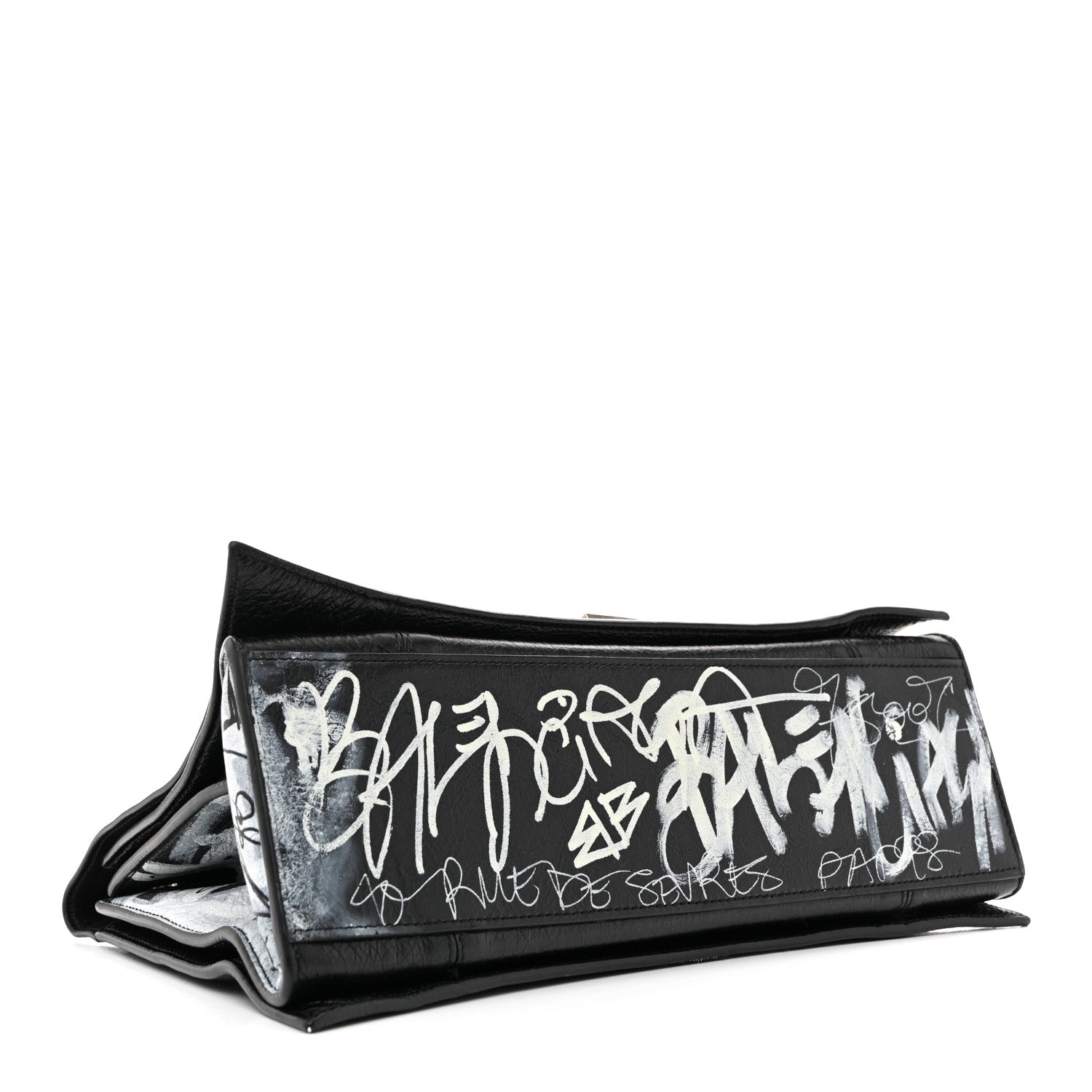 Agneau Arena Graffiti Medium Crush Chain Bag Black White