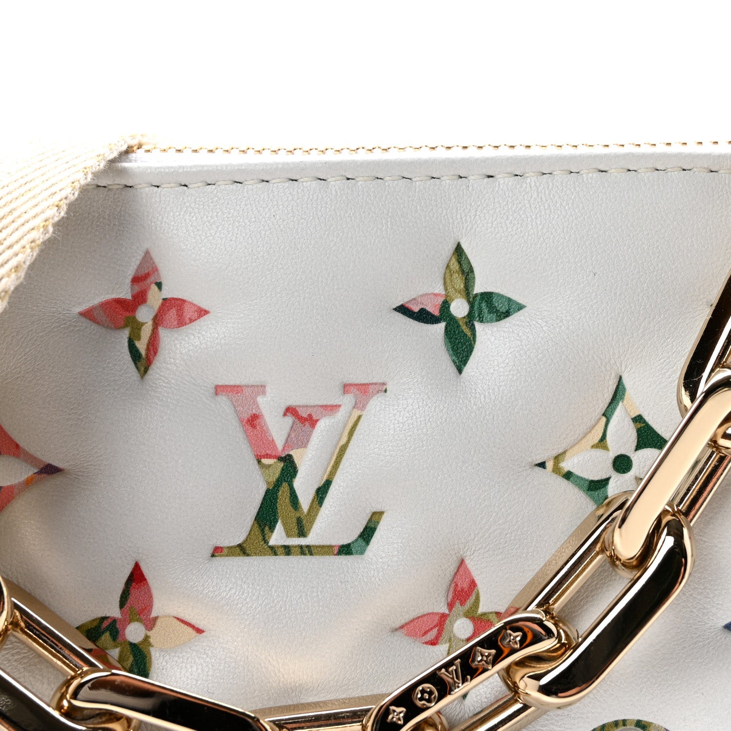 Lambskin Embossed Monogram LV Garden Coussin PM Cream