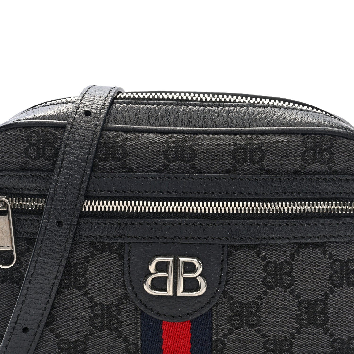 X BALENCIAGA BB Monogram Web Mini Ophidia Shoulder Bag Black