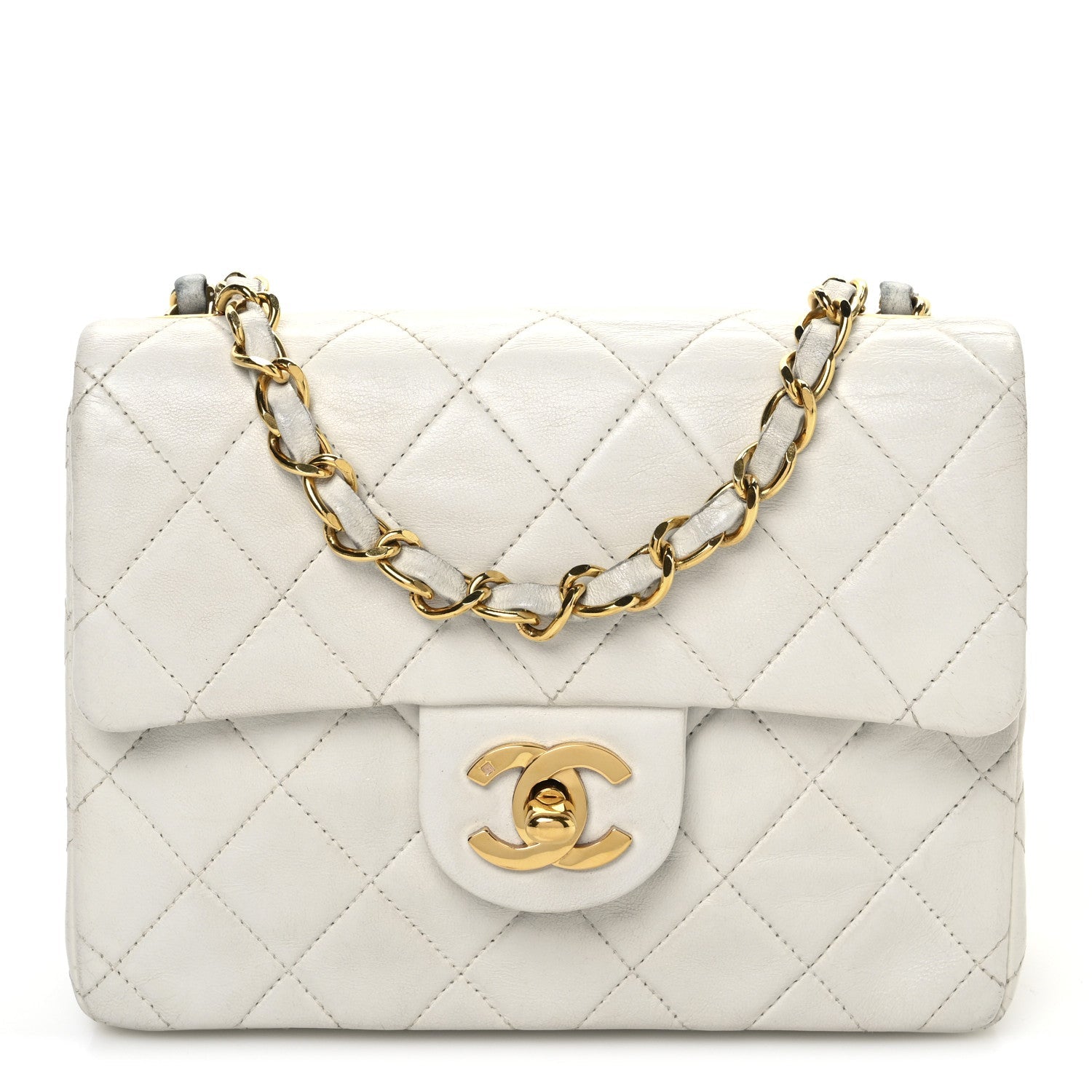 Lambskin Quilted Mini Square Flap White
