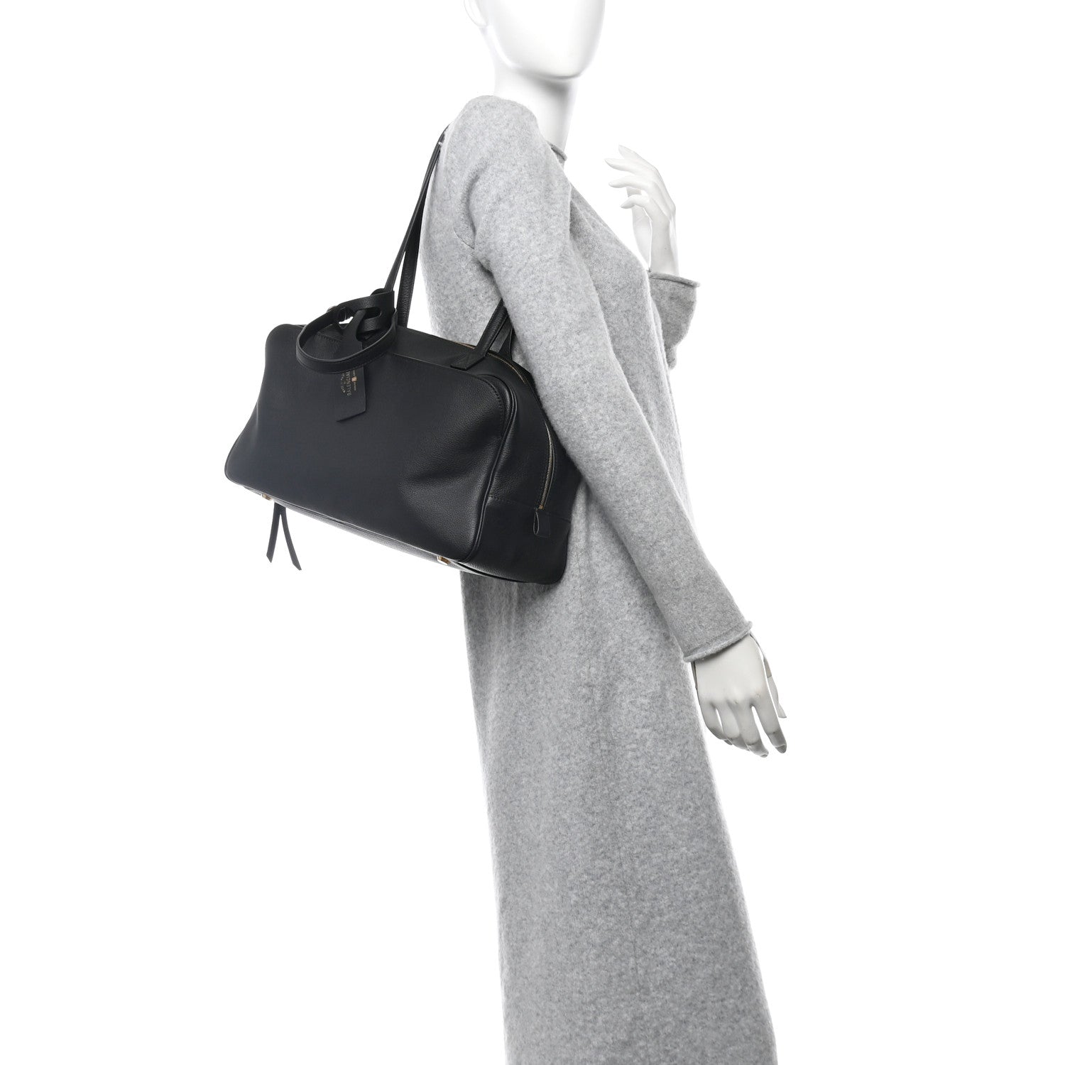 Grained Calfskin Medium Carrie Bowling Bag Black