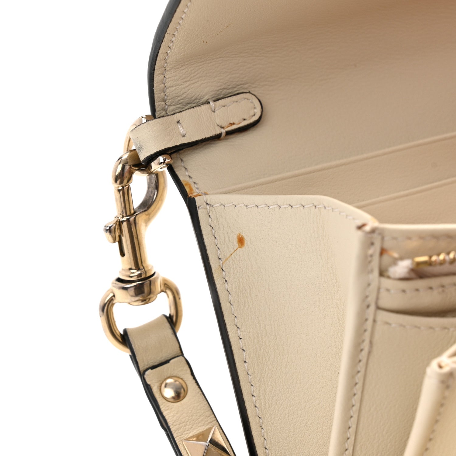 Calfskin Rockstud Wristlet Travel Wallet Light Ivory