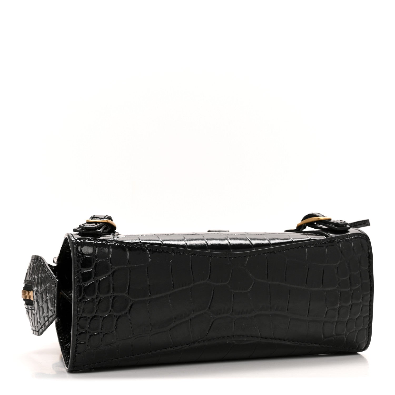 Shiny Supple Calfskin Crocodile Embossed Neo Classic Gold Hardware Mini City Black