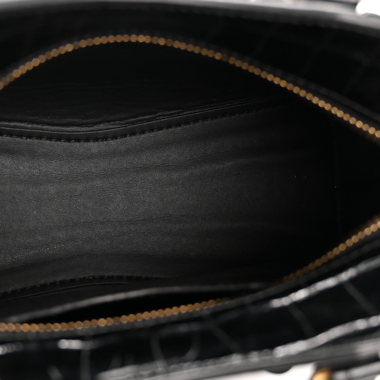 Shiny Supple Calfskin Crocodile Embossed Neo Classic Gold Hardware Mini City Black