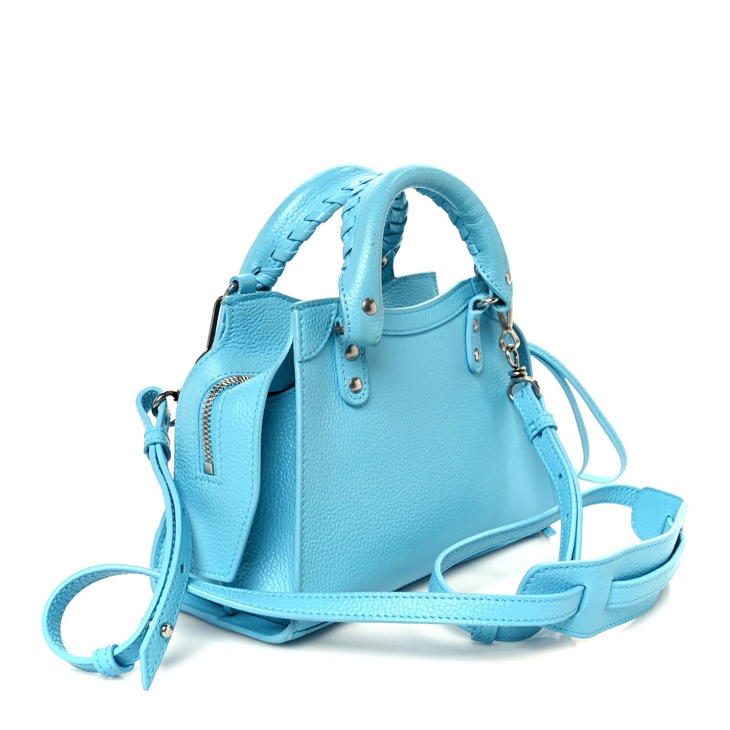 Grained Calfskin Neo Classic Silver Hardware Mini City Azur