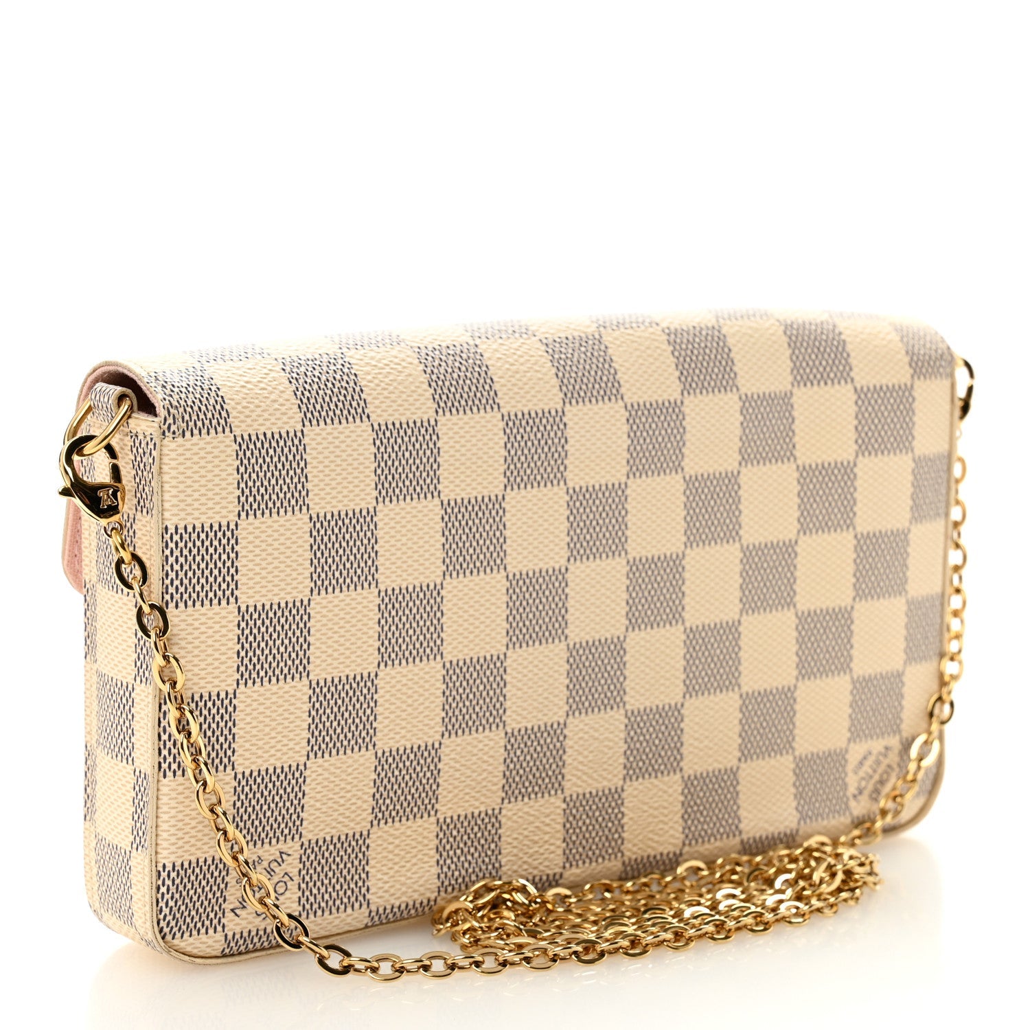 Damier Azur Pochette Felicie Chain Wallet Rose Ballerine