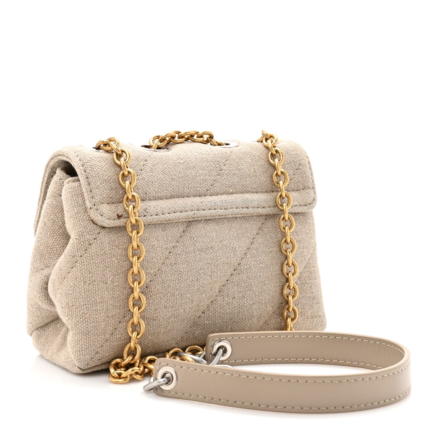 Linen Diagonal Quilted Jackhammer 17 Shoulder Bag Beige