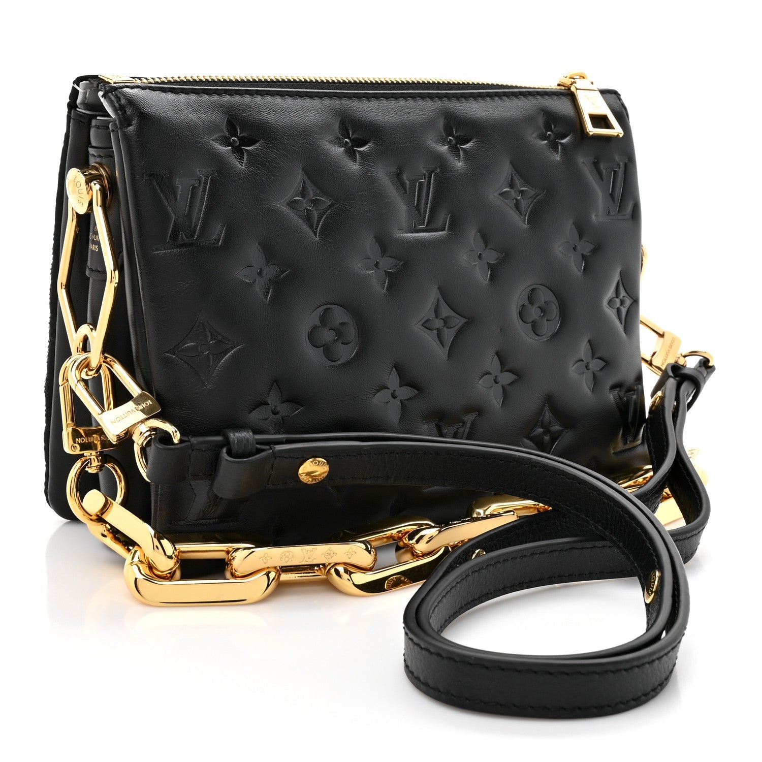 Lambskin Satin Sequin Embellished Monogram Coussin BB Black Multicolor