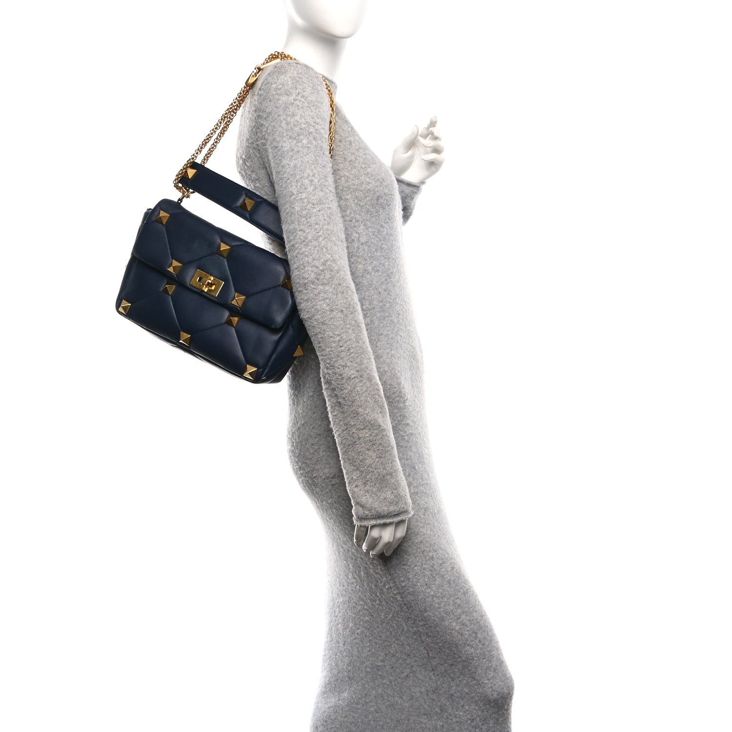 Nappa Large Roman Stud Shoulder Bag Marine