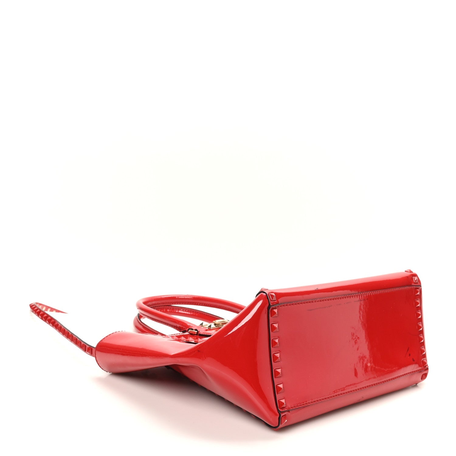Patent Monochrome Rockstud Double Handle Tote Rosso Valentino